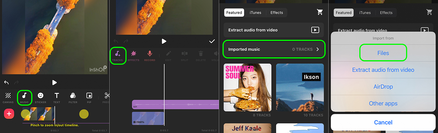 use a música do Apple Music no vídeo Inshot