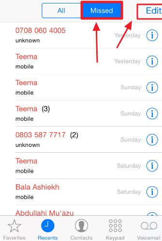 حذف سجل المكالمات على iPhone