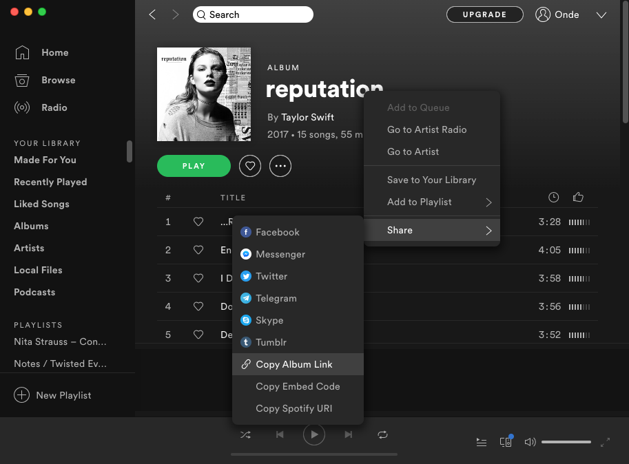 انسخ رابط ألبوم Spotify