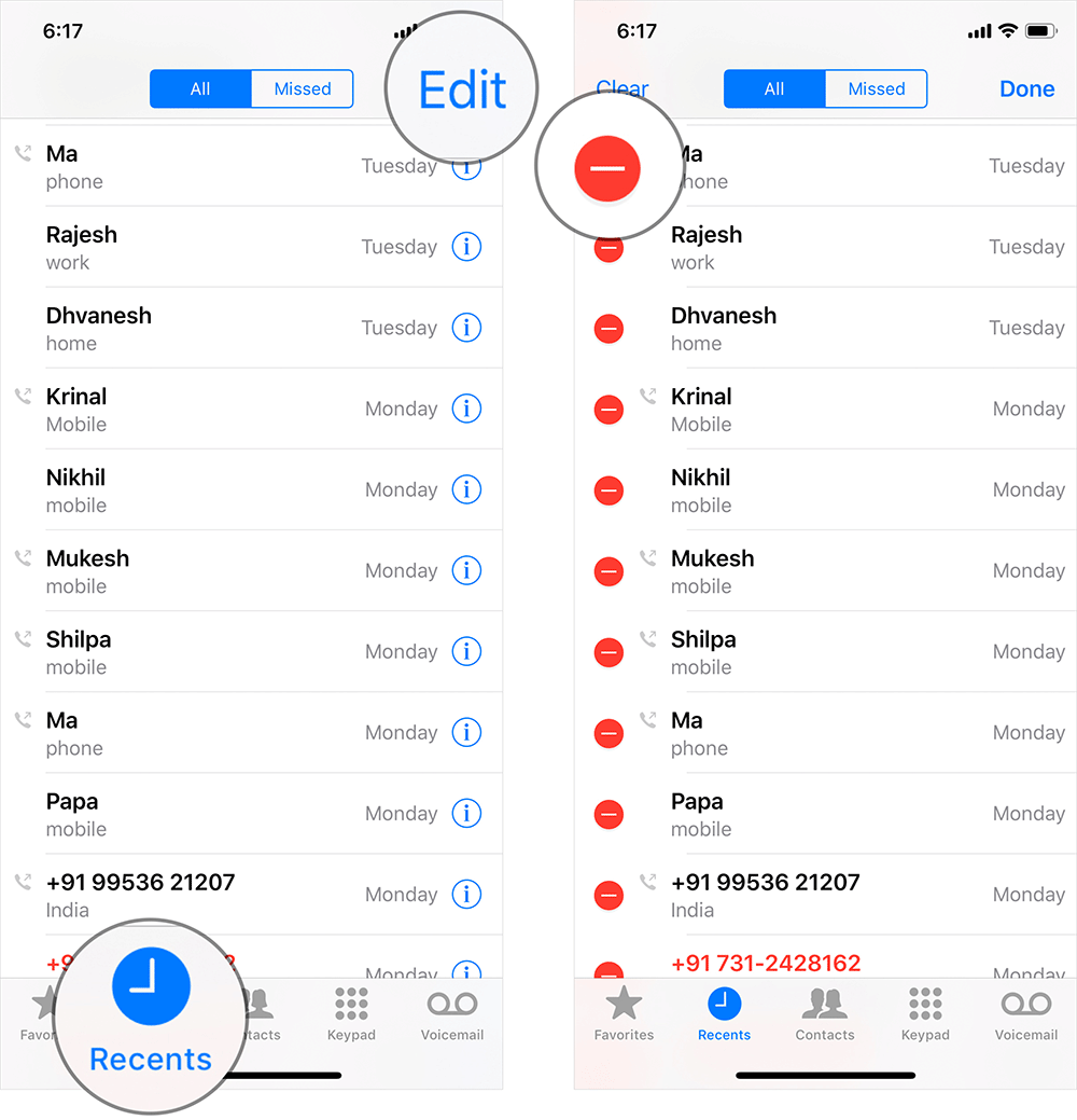 delete call history on iPhone