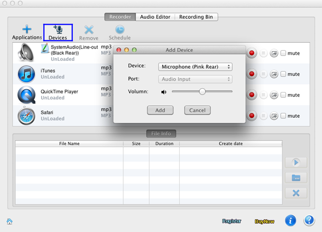 Registra audio dal dispositivo su Mac