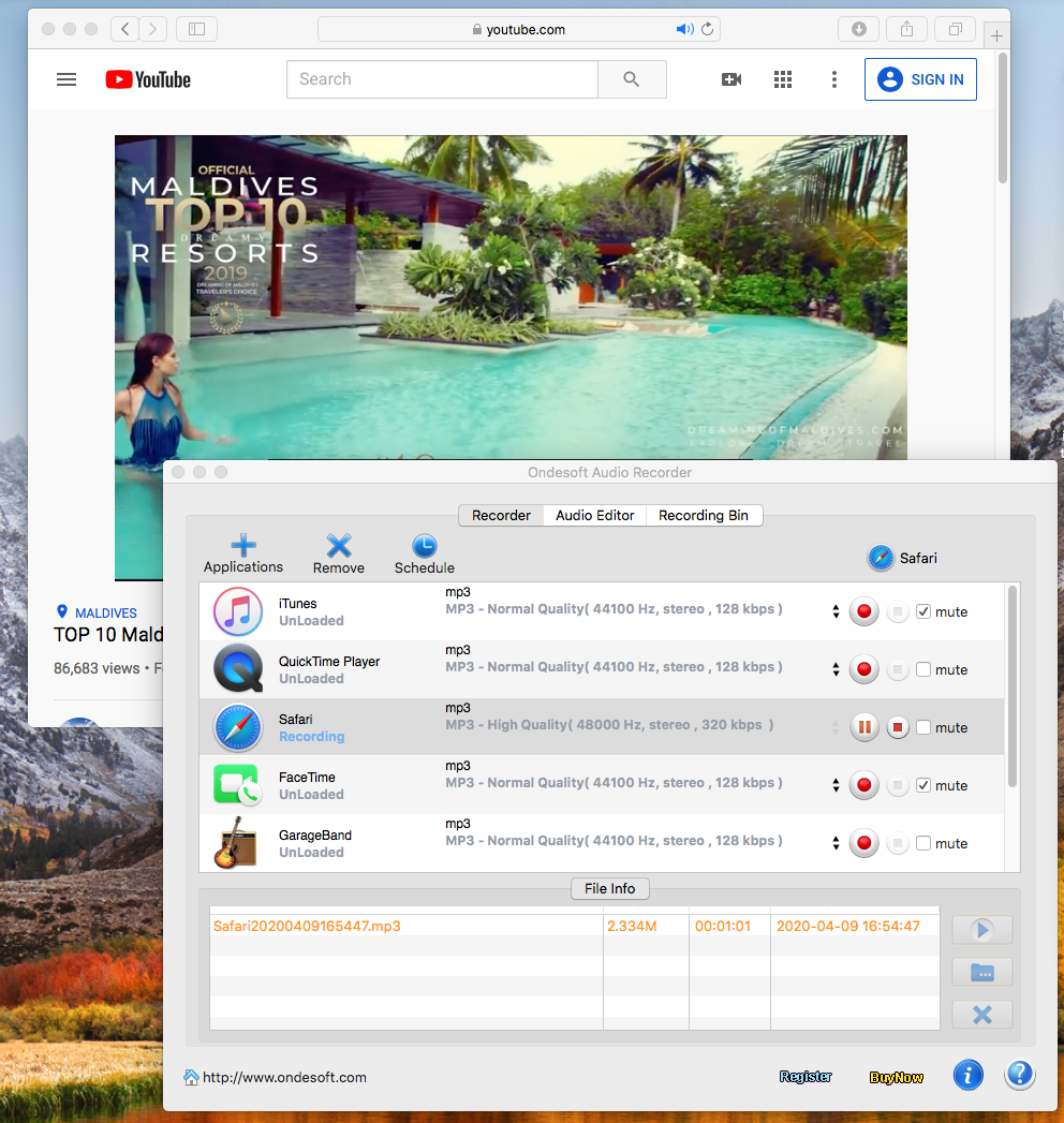 registra video di youtube su mac