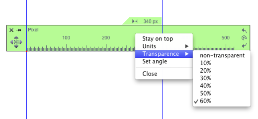 imposta la trasparenza del righello del centimetro mac