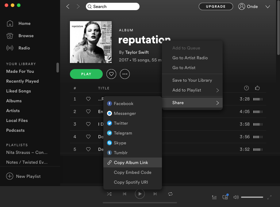 copia il link dell'album Spotify