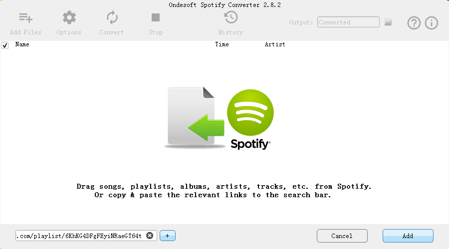 trascina e rilascia i brani Spotify