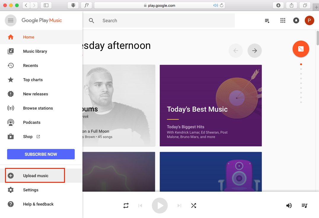 carregue músicas da Apple para o google play music