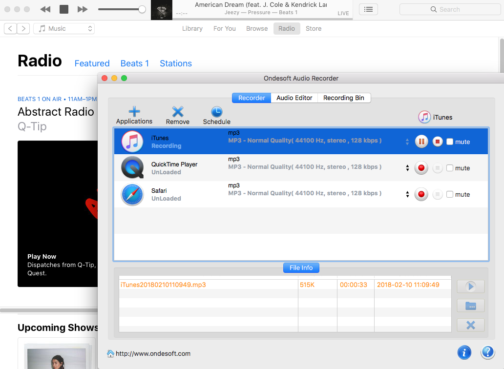запишите радио iTunes на Mac