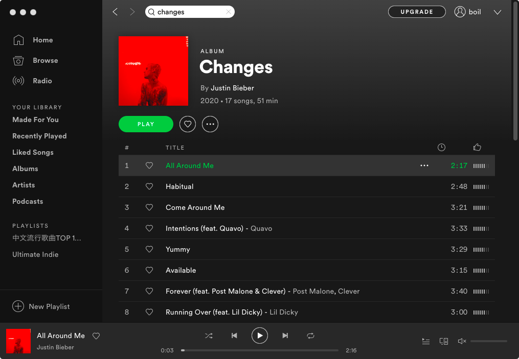 selecionar canções do spotify